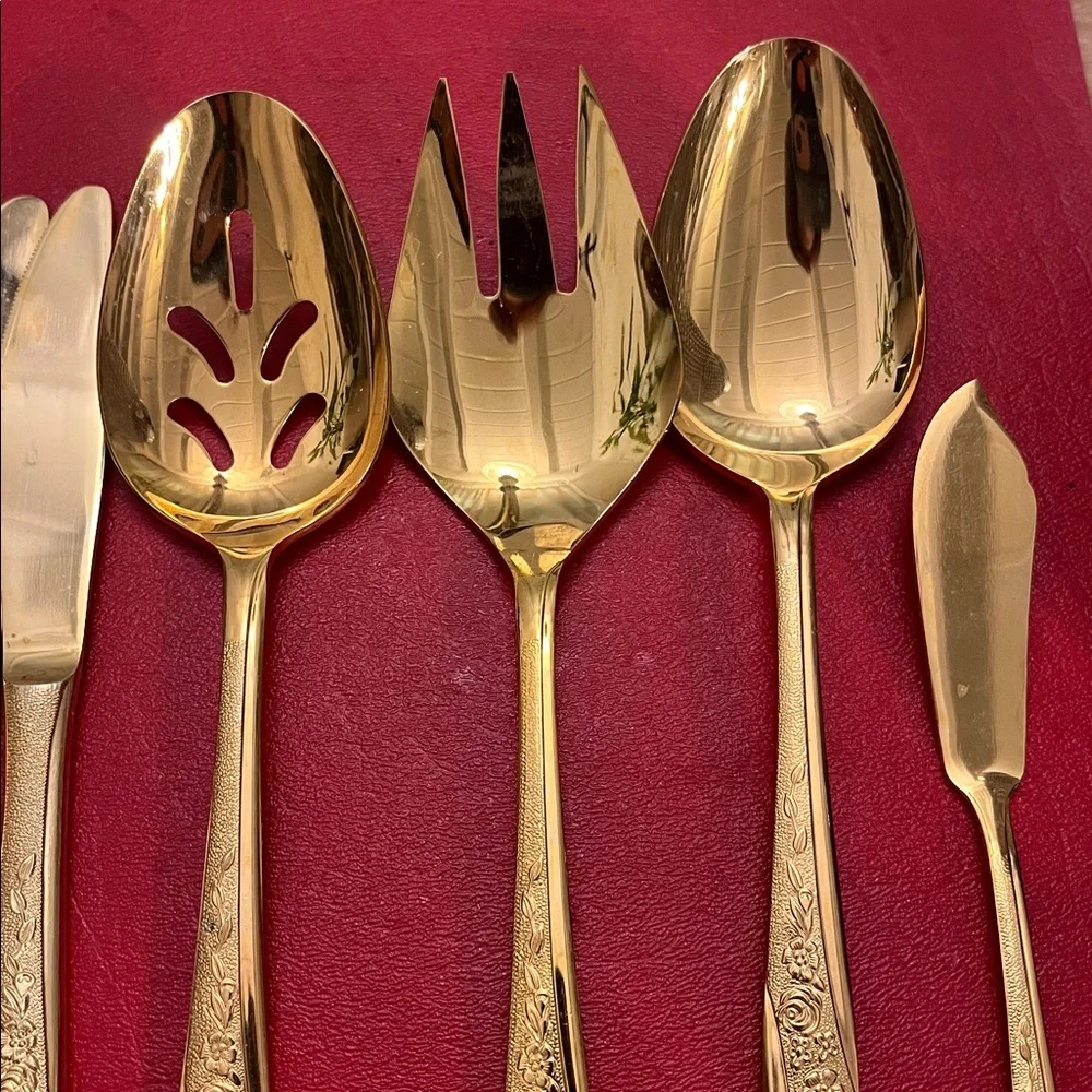 Vintage JH Golden Bouquet Flatware, Gold Tone Floral Stainless Steel